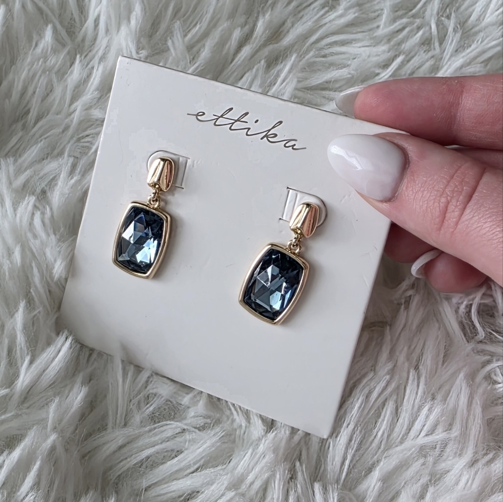 NWT Ettika Blue Crystal Gold-tone Drop Earrings